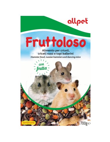 Alimento completo composito per criceti, criceti e criceti russi e topi ballerini. Con 10% di frutta. fruttoloso allpet 300g ...