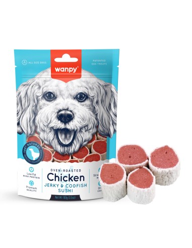 Wanpy Chicken Jerky e Sushi di Baccalà 100g - ronnypet.it