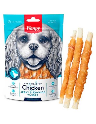 Wanpy Chicken Jerky & Rawhide Twists - Chicken Jerky Sticks - Snack per cani, 100 g-www.ronnypet.it/shop